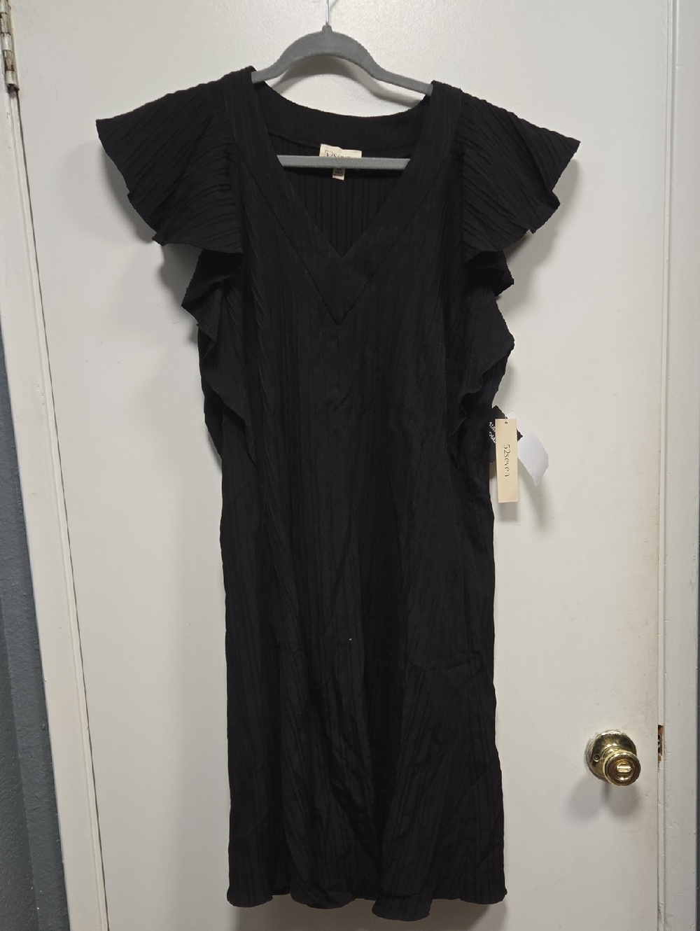 Women's Black Midi Dress with Flutter Sleeves